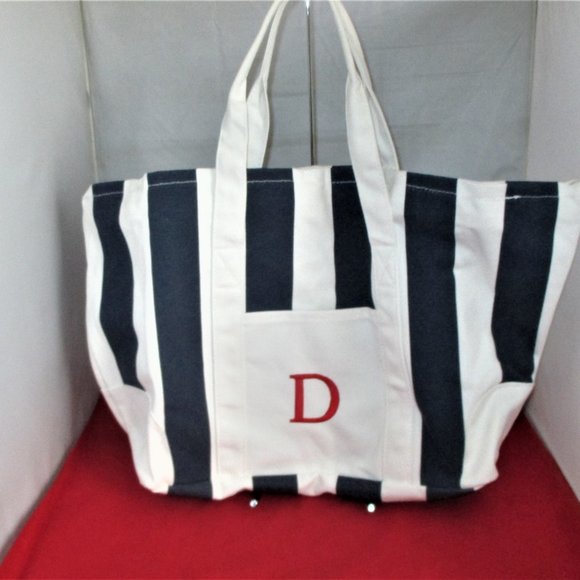Cathy's Concepts Personalized " D " Navy Striped Canvas Tote Bag - Picture 3 of 7